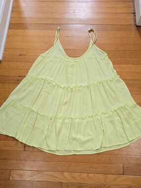 Elan Tiered Babydoll Cami Mini Dress Pale Lime Yellow EUC Women's L
